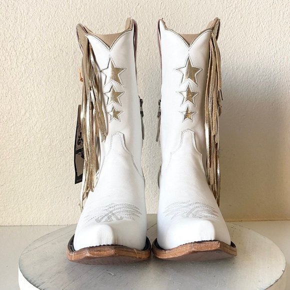Junk Gypsy Lane Lost in the Stars 8.5 Womens Western Boots White Snip Toe Fringe - Picture 7 of 14